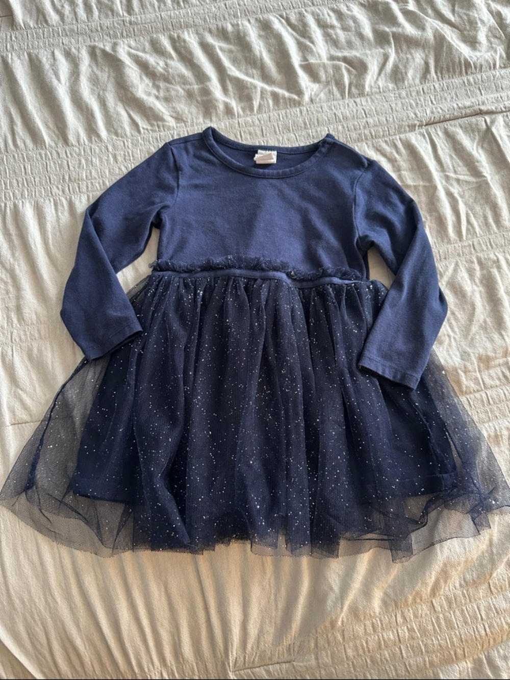 H&M Navy Sparkle Tulle Long-Sleeve Dress